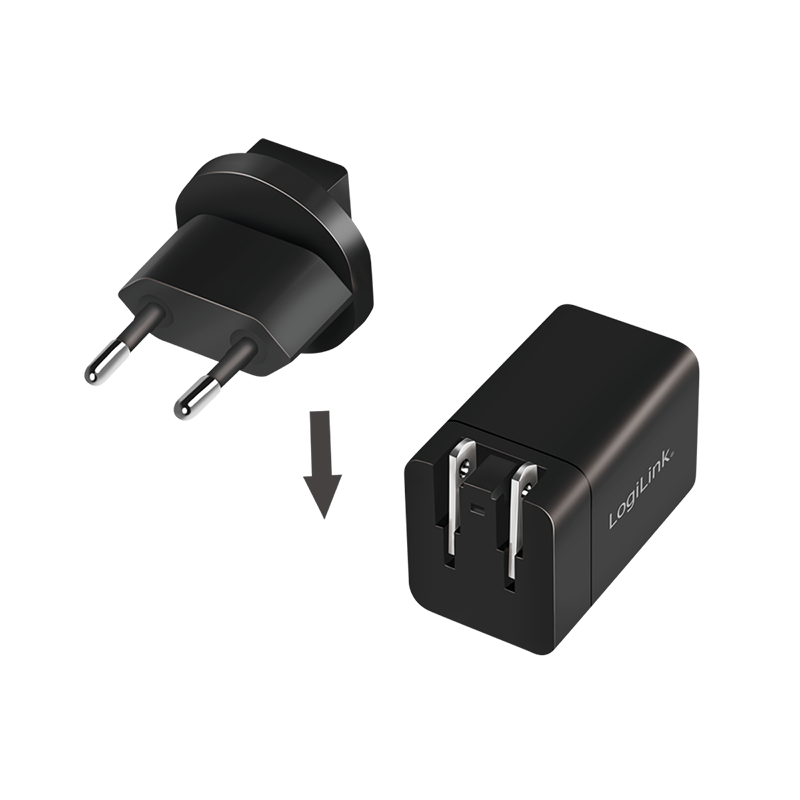 USB Reiseadapter für die Steckdose 1x USB-A 1x USB-C GaN-Technologie 30W  mit US AU UK und EU Stecker