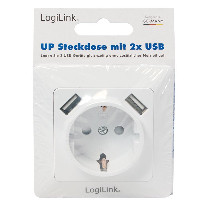 Unterputz-Steckdose, 1x CEE 7/3, 2x USB-A