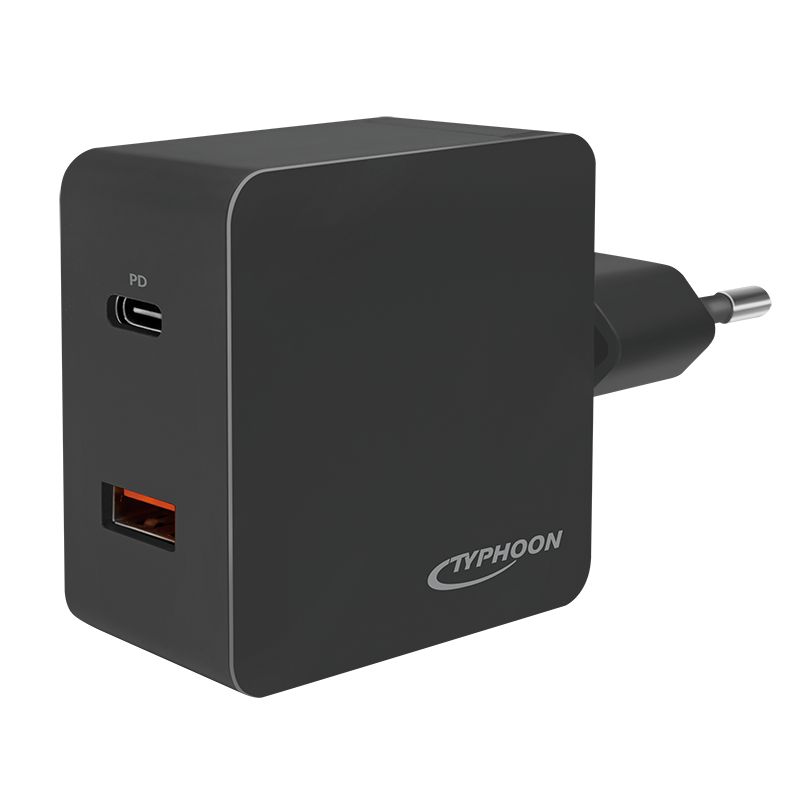 Steckdosenadapter, 1x USB-C PD Port & 1x USB-A QC Port, 18W | Lets-Sell