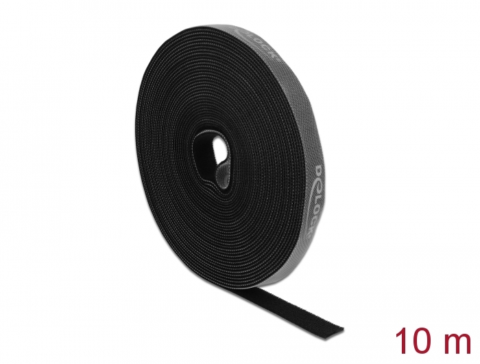 DeLOCK Klettband auf Rolle, 10 Meter x 20mm, Kabelbinder grau