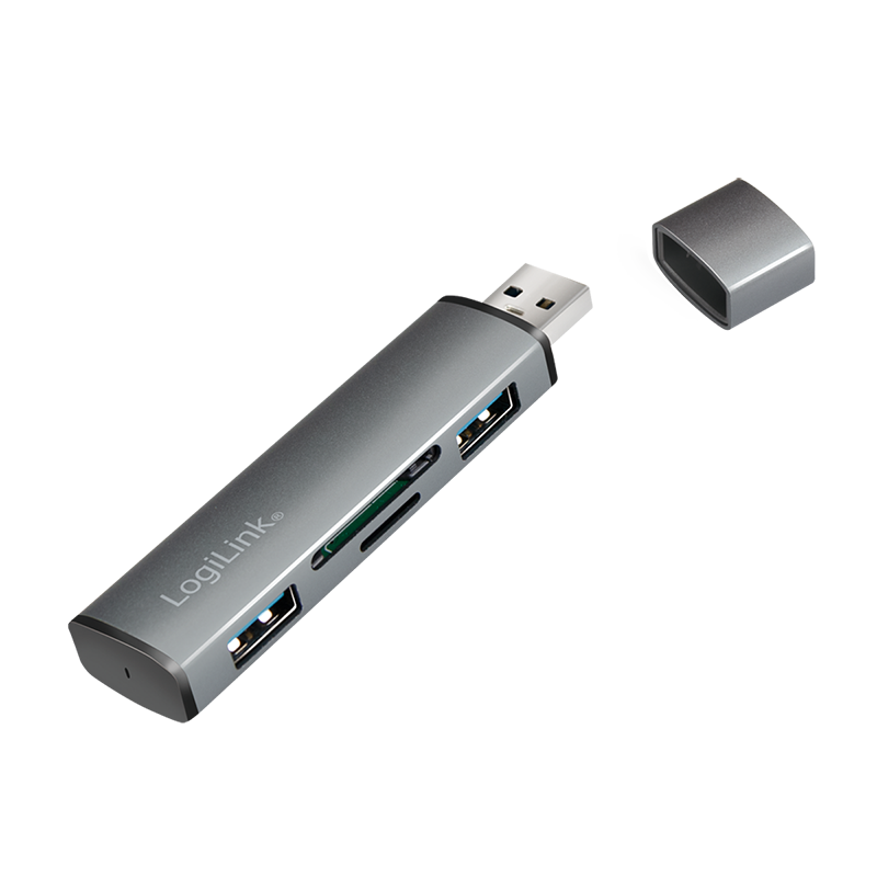 Cardreader USB 3.2 Gen2 2-Port Hub mit Kartenlesern mit Aluminiumgehäuse