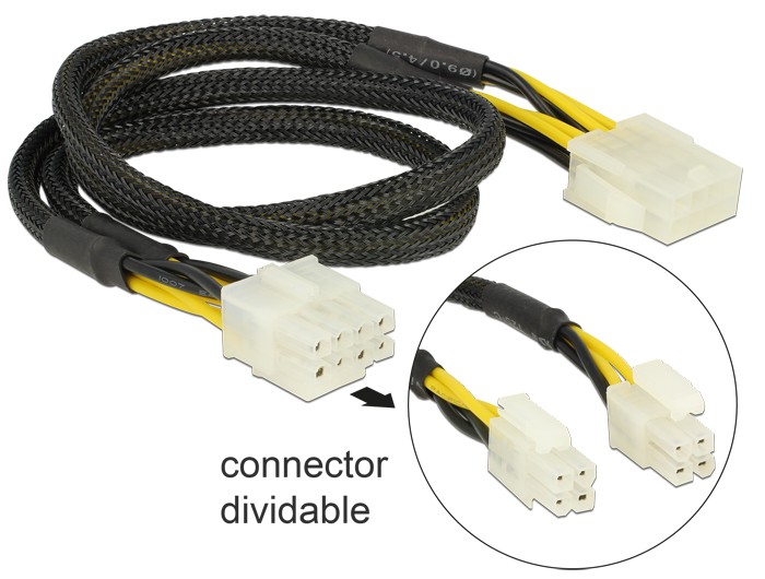 Internes Stromkabel 5¼/"-Stecker 2-polig an EPS-Stecker 8-polig 0,28m
