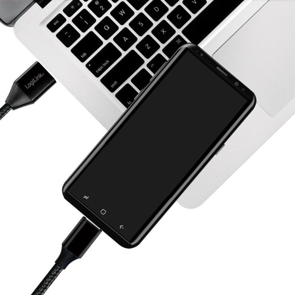 1m USB C Kabel Ladekabel Datenkabel Stoff USB A -> C Type-C schwarz Handy Laptop